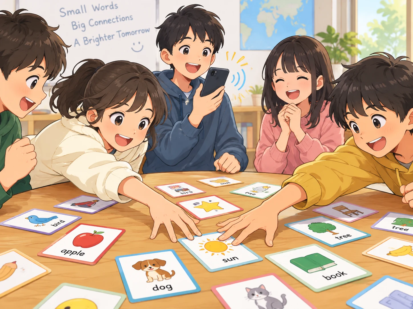 かるたを取りながら英語を発話する活動のイメージ